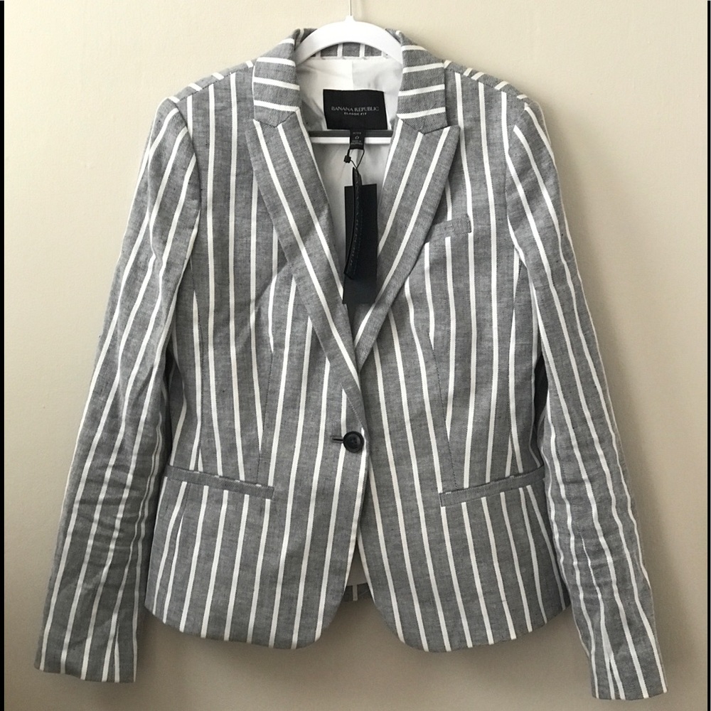 NWT Banana Republic gray stripe linen blazer